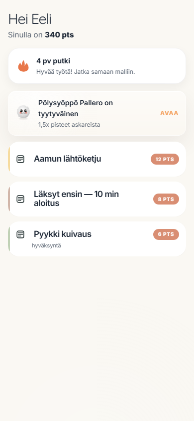 Askare-sovellus: lapsen tehtävälista ja Pölysyöppö